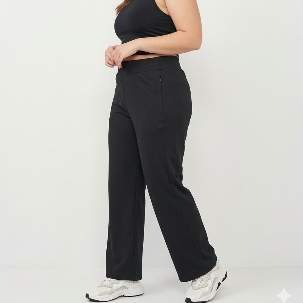 Adidas High Rise Wide Leg Pants Women's Size XL Black Sporty Athleisure Casual